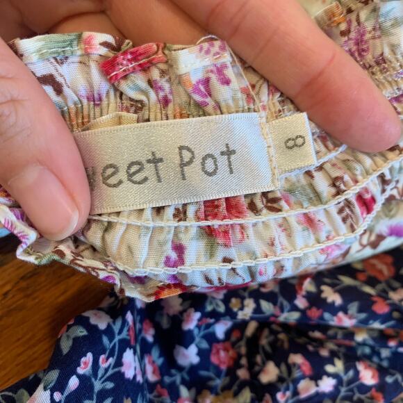 Sweet Pot Mini Floral Button Down Peasant Dress (2) | Cream & Blue | AU 8/US 4 - Picture 12 of 16